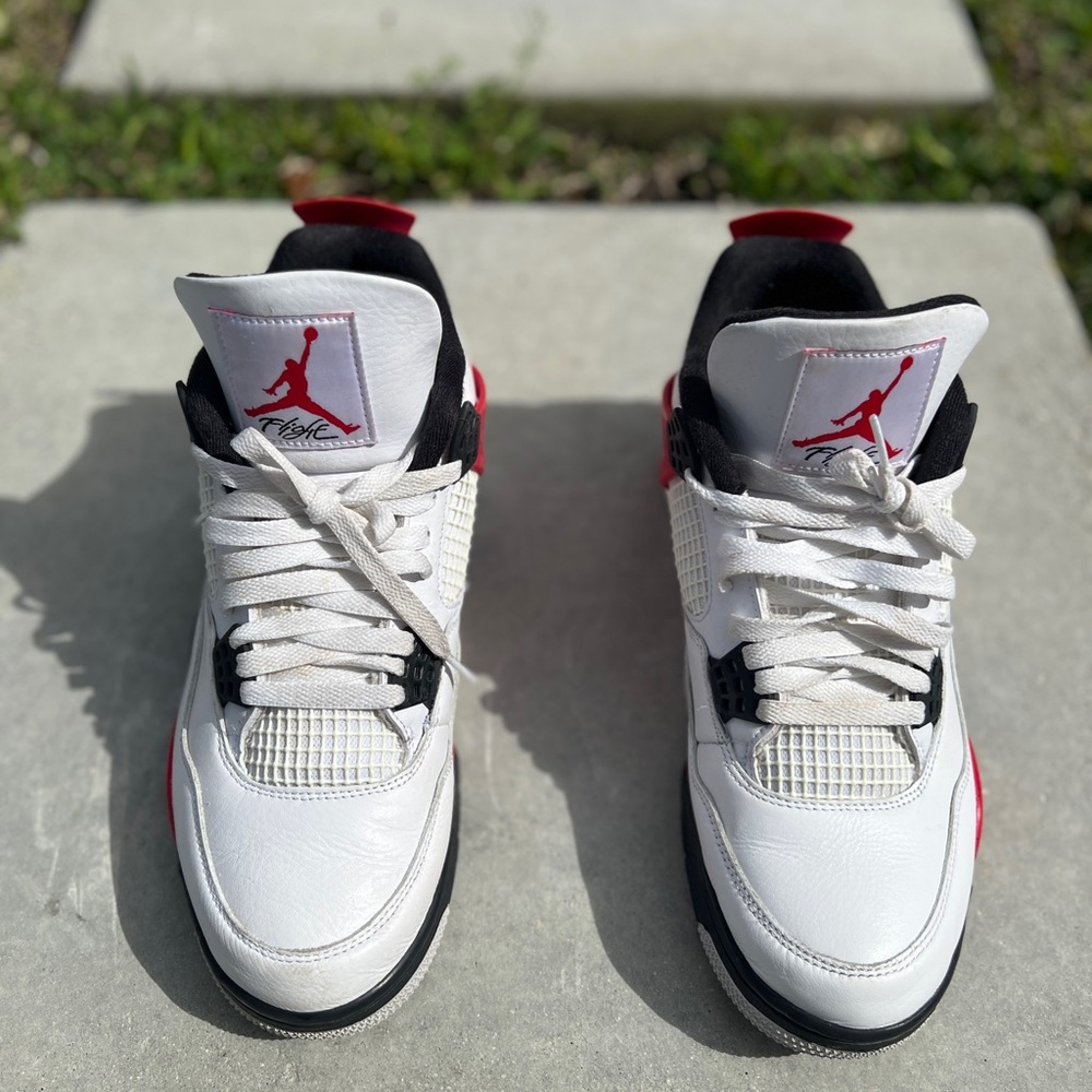 Nike Air Jordan 4 White Red Black Sneakers {Preowned} - Picture 2 of 6